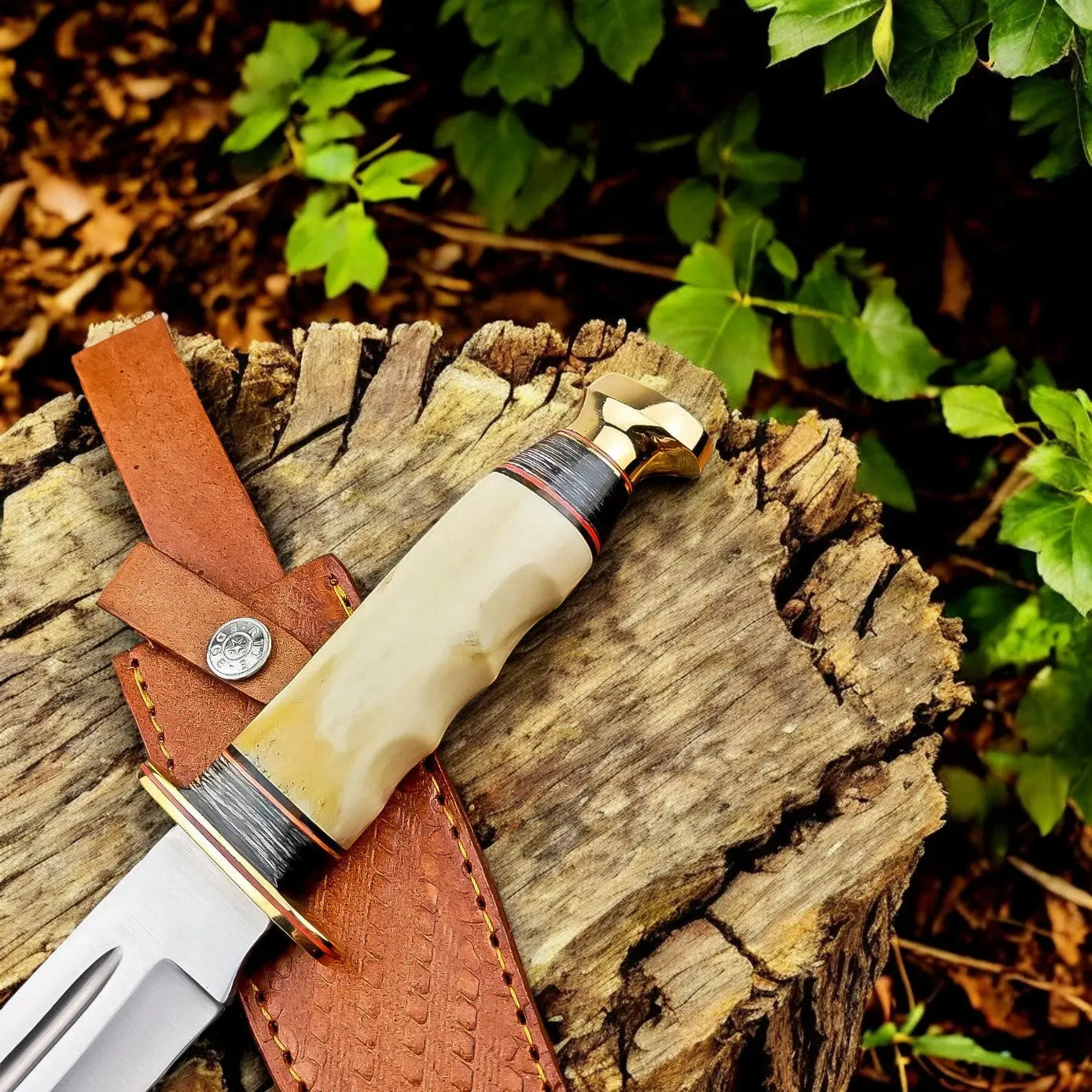 Custom Handmade Bowie Knife - D2 Steel Blade with Bone Handle by Damascus Knife Store, Damascus knife detail photo 3