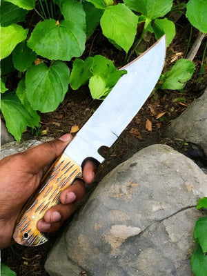Custom Handmade Bowie Knife - D2 Steel Blade, Bone Handle, 13" Overall by Damascus Knife Store, Damascus knife main product photo