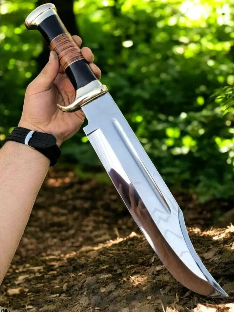 Custom Handmade Bowie Knife – 17" Buffalo Horn Handle by Damascus Knife Store, Damascus knife detail photo 3