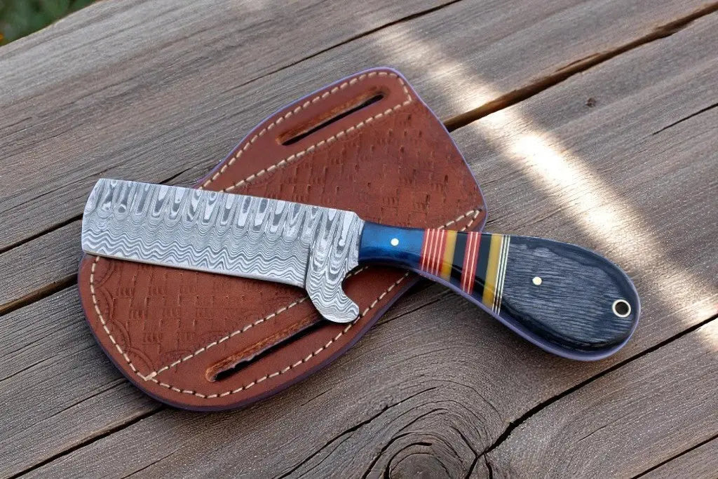 Custom Handmade Bull Cutter Knife – 8" Damascus Steel by Damascus Knife Store, Damascus knife main product photo
