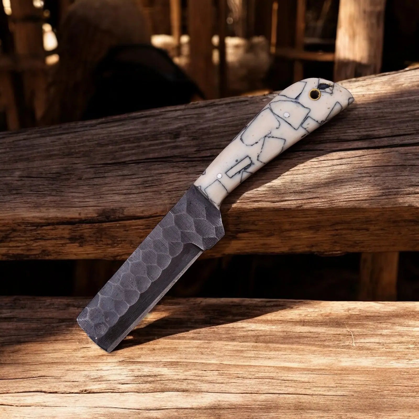 Custom Handmade Bull Cutter Knife – 8" High Carbon Steel by Damascus Knife Store, Damascus knife main product photo
