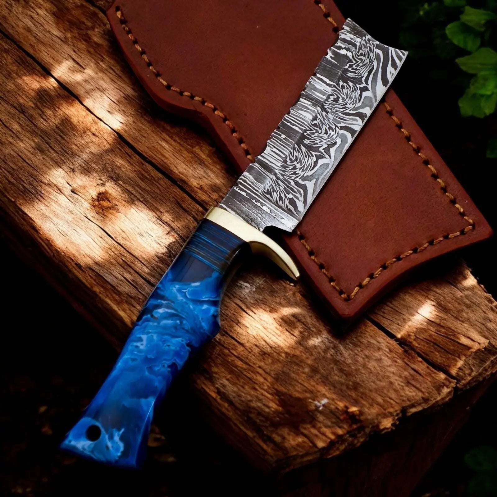 Custom Handmade Bull Cutter Knife – Damascus Steel, 8" by Damascus Knife Store, Damascus knife main product photo