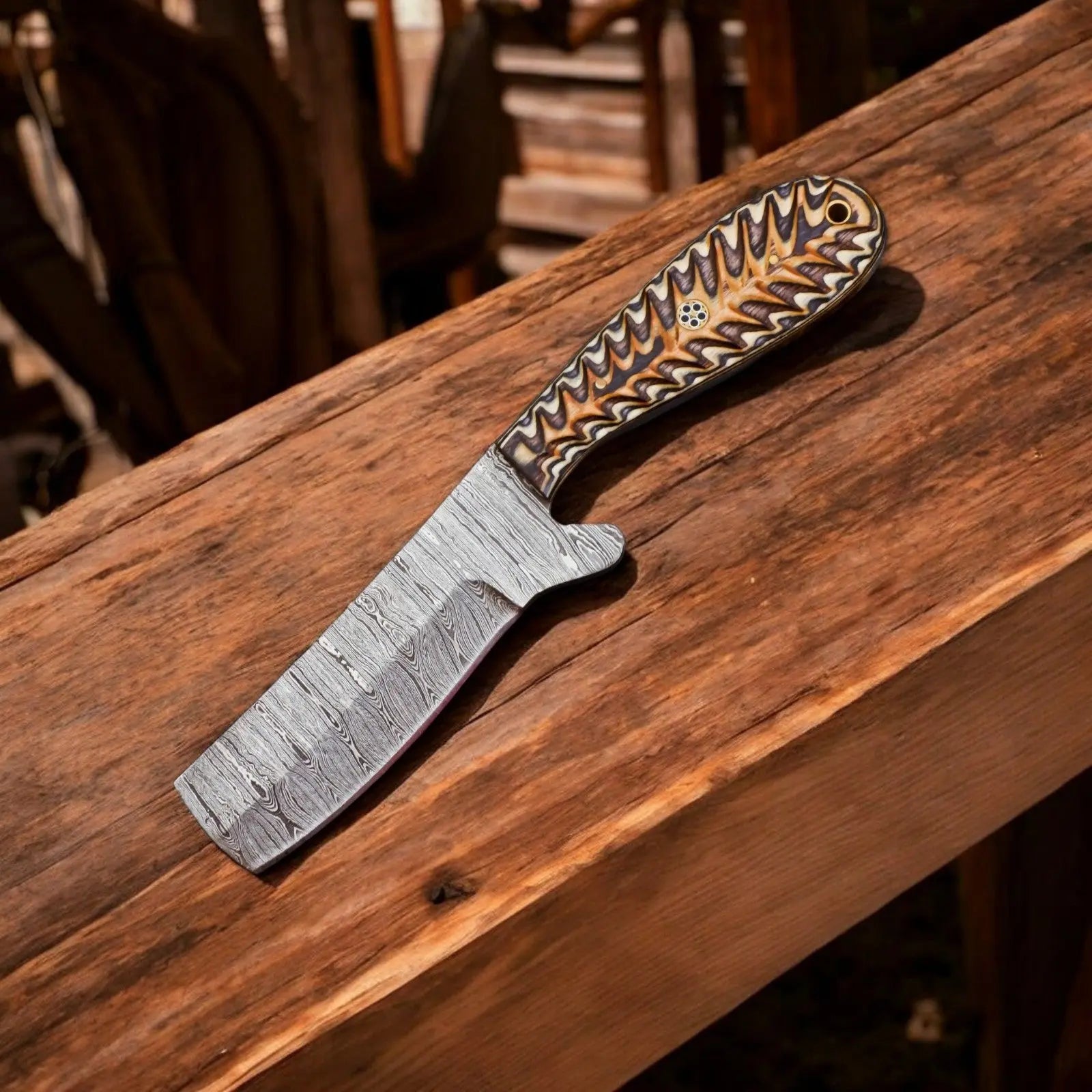 Custom Handmade Bull Cutter Knife | High Carbon Steel by Damascus Knife Store, Damascus knife main product photo