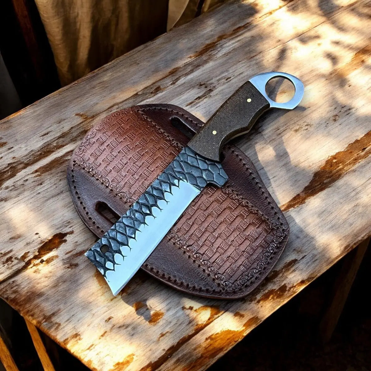 Custom Handmade Bull Cutter Knife – Rasp Tool Steel Blade by Damascus Knife Store, Damascus knife main product photo