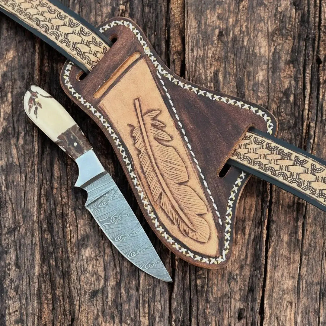 Custom Handmade Damascus Belt Knife – Epoxy Pine Cone by Damascus Knife Store, Damascus knife main product photo