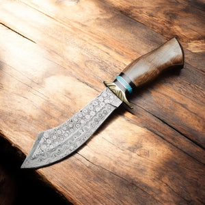 Custom Handmade Damascus Bowie Knife with Rosewood Handle by Damascus Knife Store, Damascus knife detail photo 2