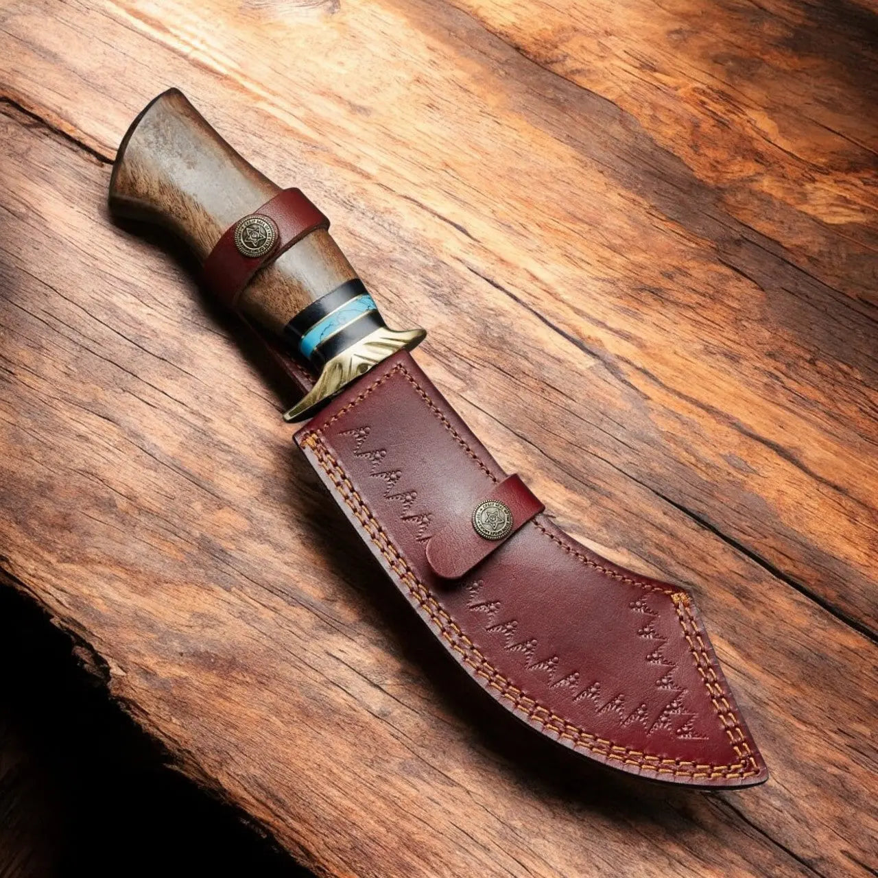 Custom Handmade Damascus Bowie Knife with Rosewood Handle by Damascus Knife Store, Damascus knife detail photo 3