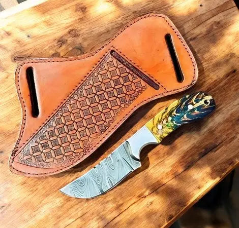 Custom Handmade Damascus Cowboy Knife with Epoxy Pine Cone Handle by Damascus Knife Store, Damascus knife main product photo