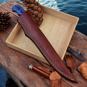 Custom Handmade Damascus Fillet Knife – 12" Exotic Wood Handle by Damascus Knife Store, Damascus knife detail photo 3