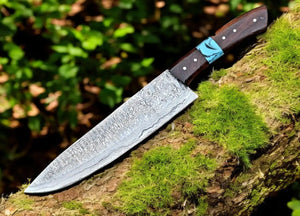 Custom Handmade Damascus Hunting Knife – 13" with Rosewood Handle by Damascus Knife Store, Damascus knife detail photo 2