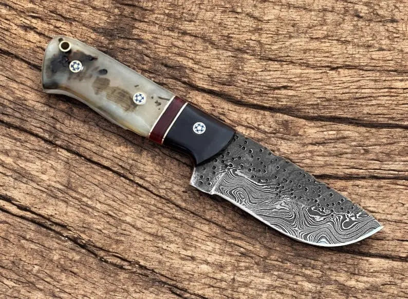 Custom Handmade Damascus Hunting Knife – 8" with Horn Handle by Damascus Knife Store, Damascus knife main product photo