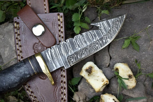 Custom Handmade Damascus Hunting Knife – 8" with Sheath by Damascus Knife Store, leather knife sheath detail photo 3
