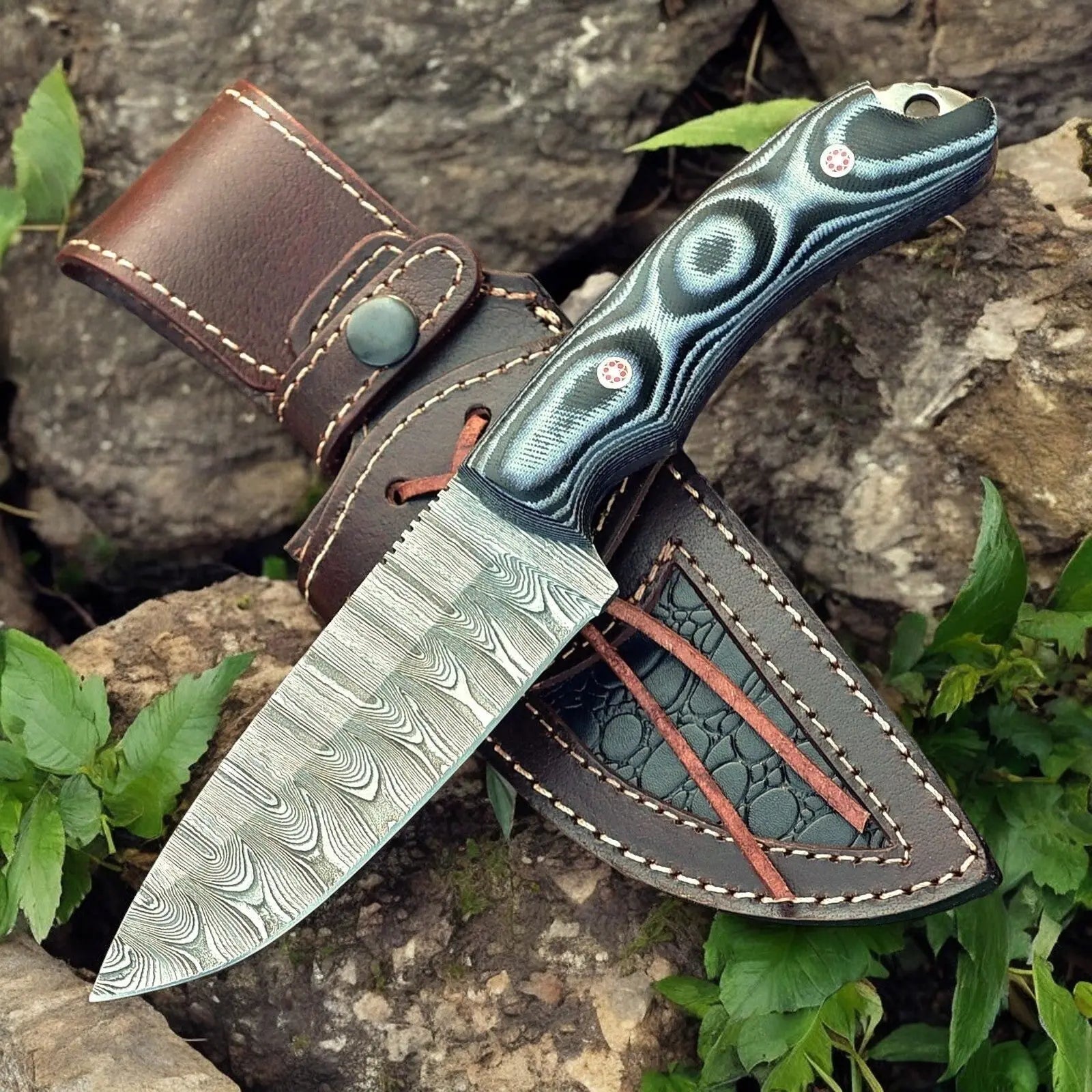 Custom Handmade Damascus Hunting Knife – 9" with Micarta Handle by Damascus Knife Store, Damascus knife main product photo
