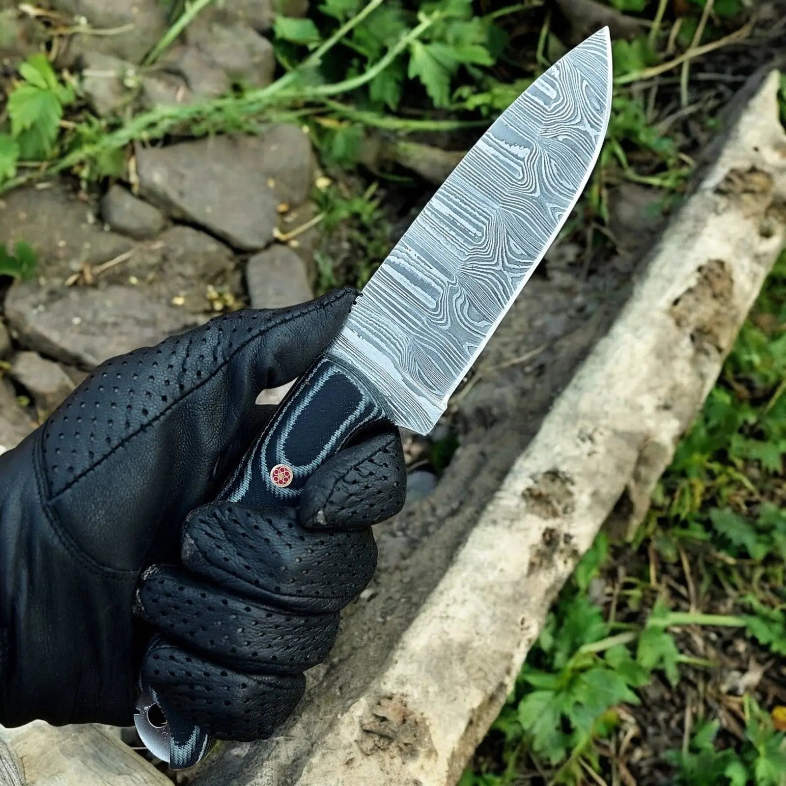 Custom Handmade Damascus Hunting Knife – 9" with Micarta Handle by Damascus Knife Store, Damascus knife detail photo 2