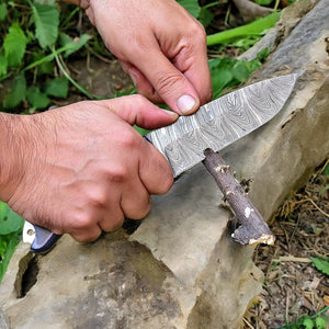 Custom Handmade Damascus Hunting Knife – 9" with Micarta Handle by Damascus Knife Store, Damascus knife detail photo 5