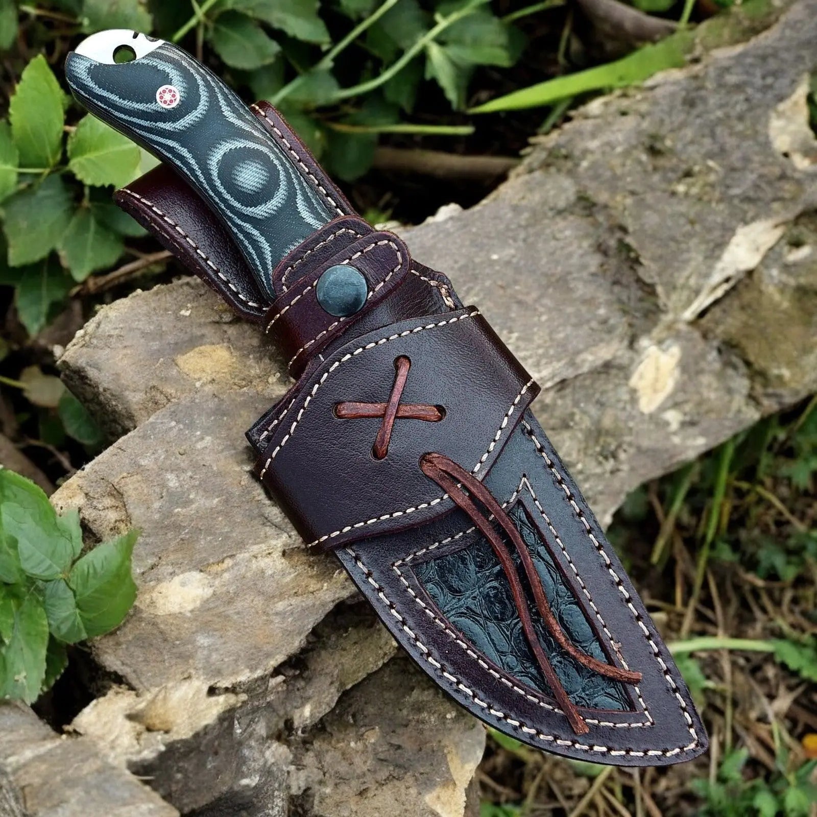 Custom Handmade Damascus Hunting Knife – 9" with Micarta Handle by Damascus Knife Store, Damascus knife detail photo 6
