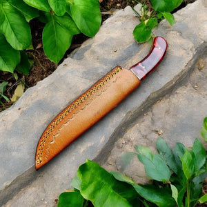 Custom Handmade Damascus Hunting Knife – 9" with Sheath by Damascus Knife Store, leather knife sheath detail photo 3