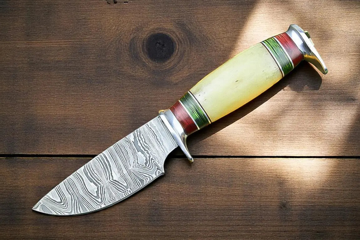 Custom Handmade Damascus Hunting Knife – Bone Handle by Damascus Knife Store, Damascus knife main product photo