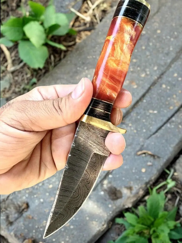 Custom Handmade Damascus Hunting Knife – Epoxy Resin Handle by Damascus Knife Store, Damascus knife main product photo