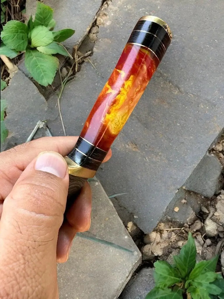 Custom Handmade Damascus Hunting Knife – Epoxy Resin Handle by Damascus Knife Store, Damascus knife detail photo 5