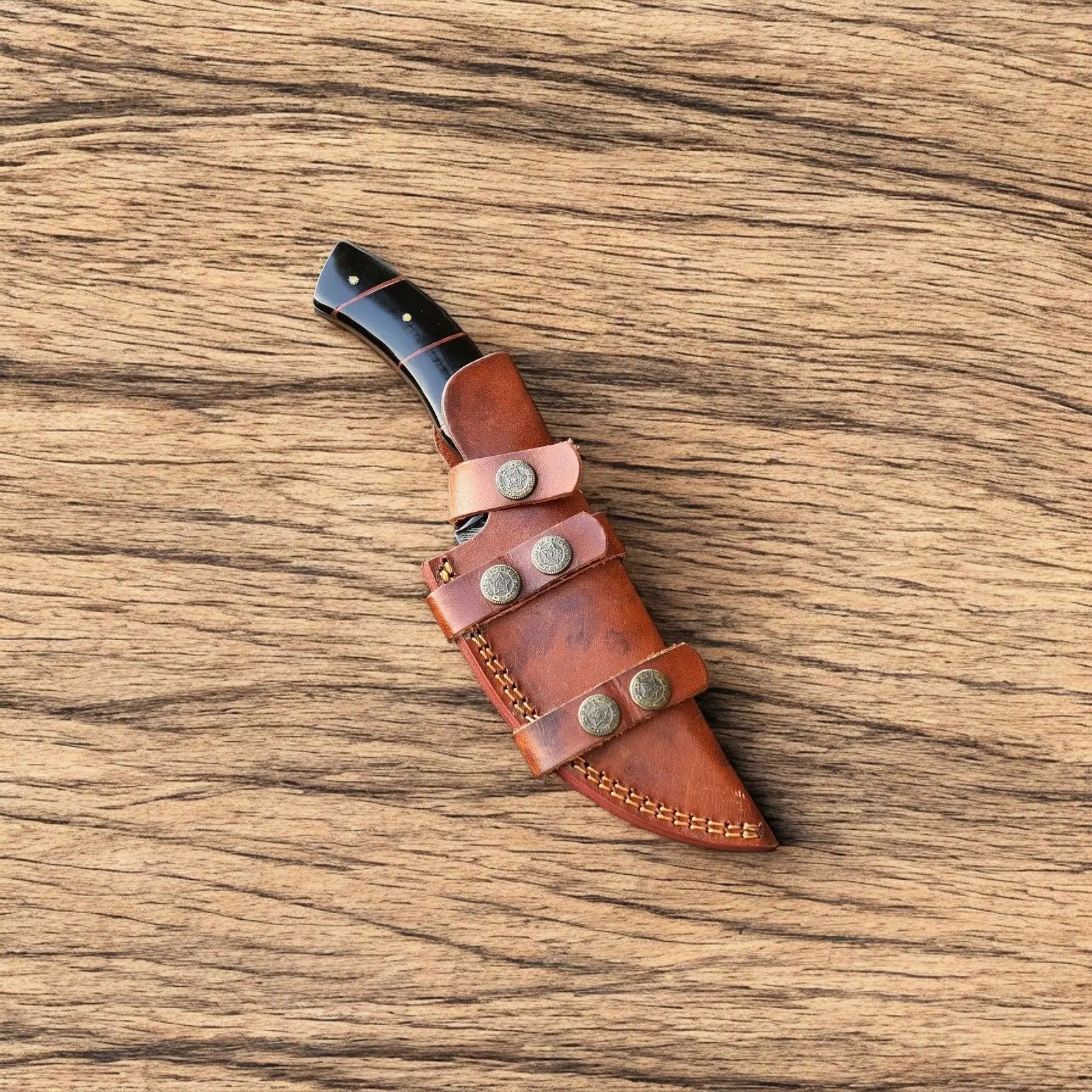 Custom Handmade Damascus Hunting Knife – Epoxy Resin Handle by Damascus Knife Store, Damascus knife detail photo 2