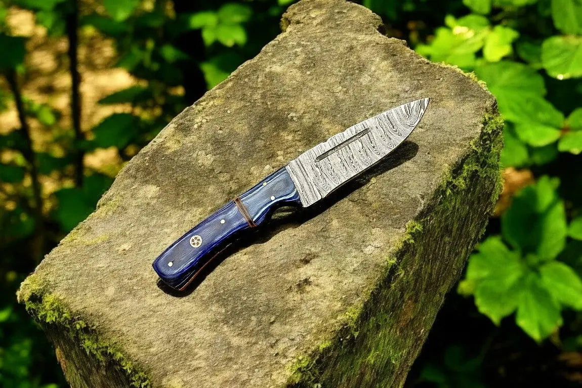 Custom Handmade Damascus Hunting Knife – Exotic Wood Handle by Damascus Knife Store, Damascus knife detail photo 2