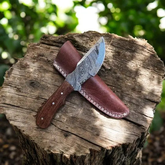 Custom Handmade Damascus Hunting Knife with Rosewood Handle by Damascus Knife Store, Damascus knife main product photo