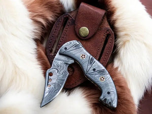 Custom Handmade Damascus Pocket Knife – 3" Blade by Damascus Knife Store, Damascus knife main product photo