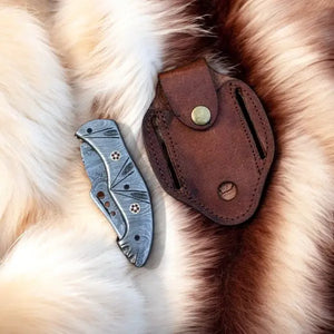 Custom Handmade Damascus Pocket Knife – 3" Blade by Damascus Knife Store, Damascus knife detail photo 2