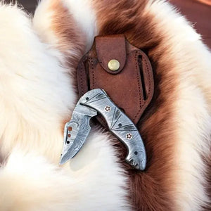 Custom Handmade Damascus Pocket Knife – 3" Blade by Damascus Knife Store, Damascus knife detail photo 4