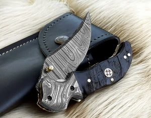 Custom Handmade Damascus Pocket Knife – Blue Pakka Wood by Damascus Knife Store, Damascus knife main product photo