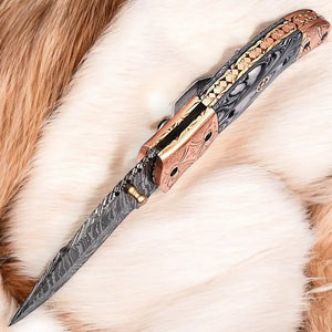 Custom Handmade Damascus Pocket Knife – Epoxy Resin Handle by Damascus Knife Store, Damascus knife detail photo 3