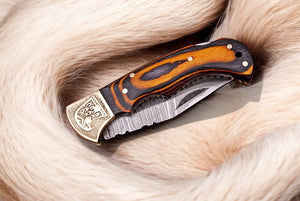 Custom Handmade Damascus Pocket Knife with Exotic Wood Handle by Damascus Knife Store, Damascus knife detail photo 4