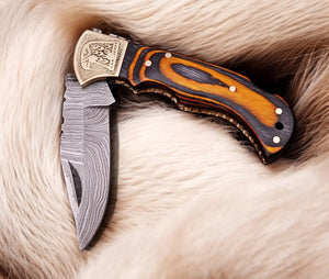 Custom Handmade Damascus Pocket Knife with Exotic Wood Handle by Damascus Knife Store, Damascus knife detail photo 5