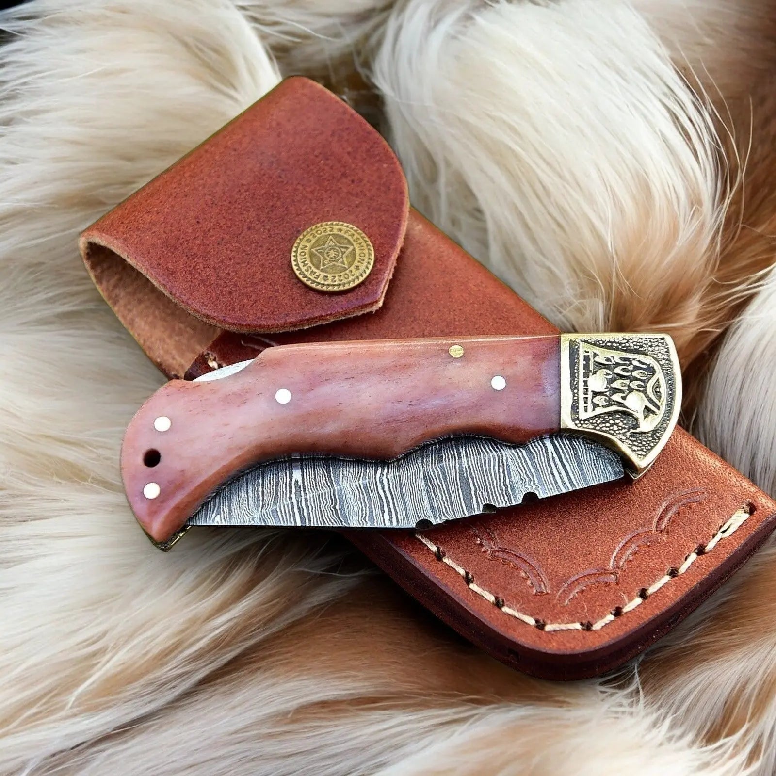 Custom Handmade Damascus Steel Pocket Clip Knife - 3" Blade by Damascus Knife Store, Damascus knife detail photo 3