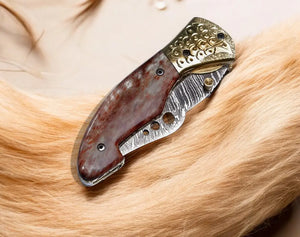 Custom Handmade Damascus Steel Pocket Knife - 3" Blade by Damascus Knife Store, Damascus knife detail photo 2