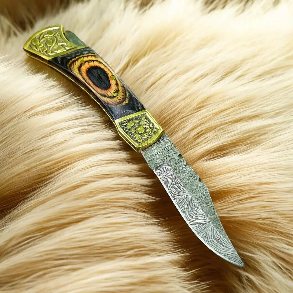 Custom Handmade Damascus Steel Pocket Knife - 3" by Damascus Knife Store, Damascus knife detail photo 5