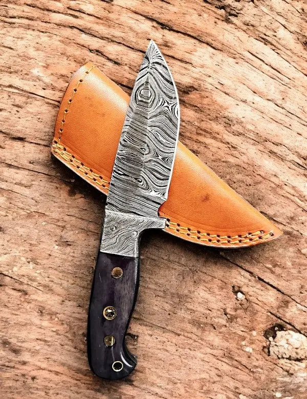 Custom Handmade Damascus Steel Skinning Knife – 8.25" by Damascus Knife Store, Damascus knife main product photo