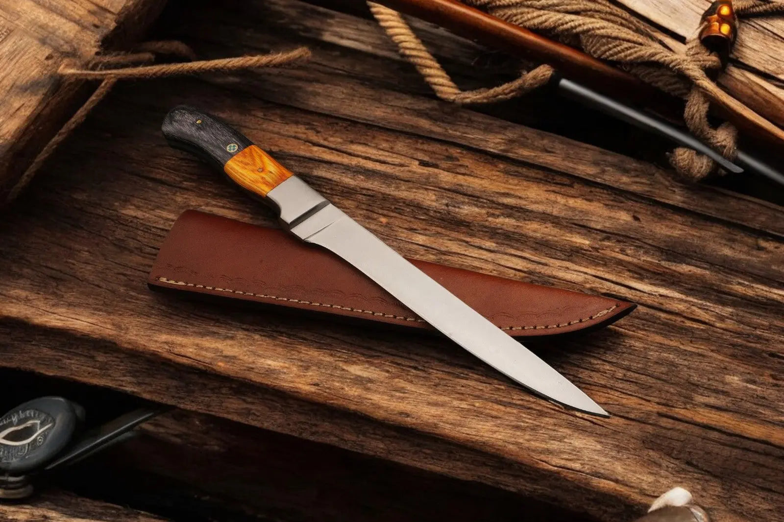Custom Handmade Fillet Knife – 12.5" Stainless Steel by Damascus Knife Store, Damascus knife main product photo