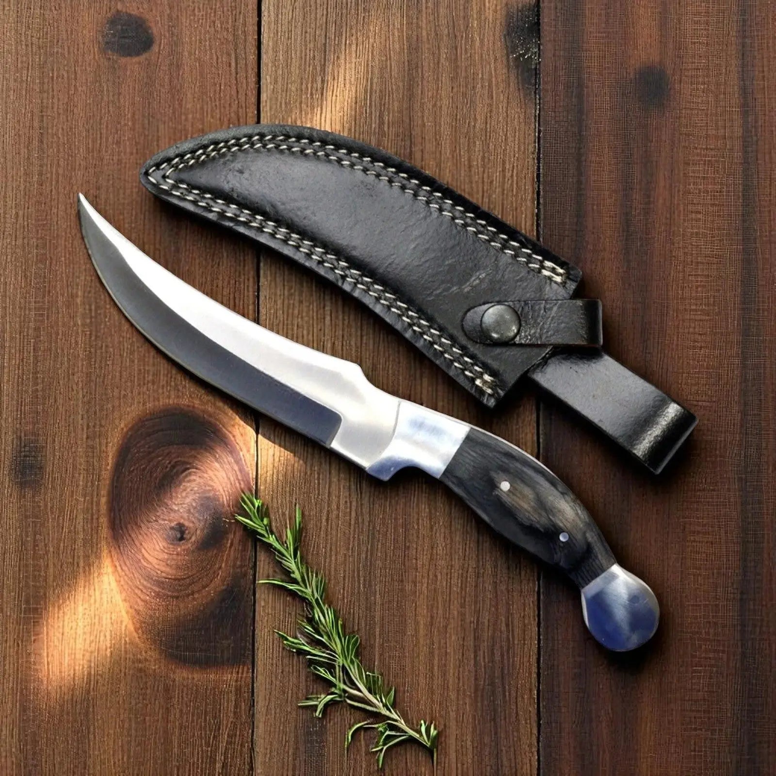 Custom Handmade Hunting Knife with Black Wood Handle by Damascus Knife Store, Damascus knife main product photo