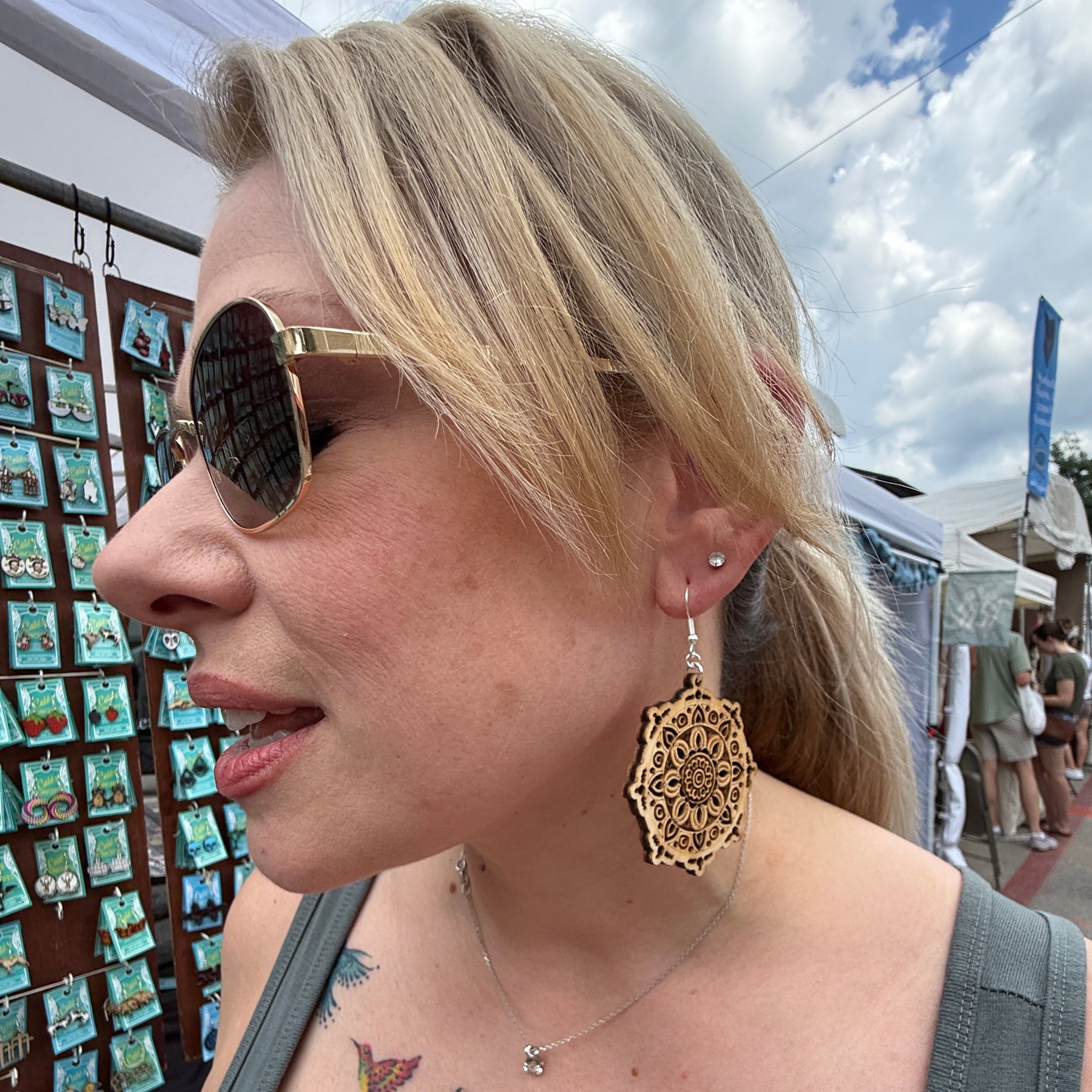 Mandala Wooden Dangle Earrings | Boho Spiritual Jewelry