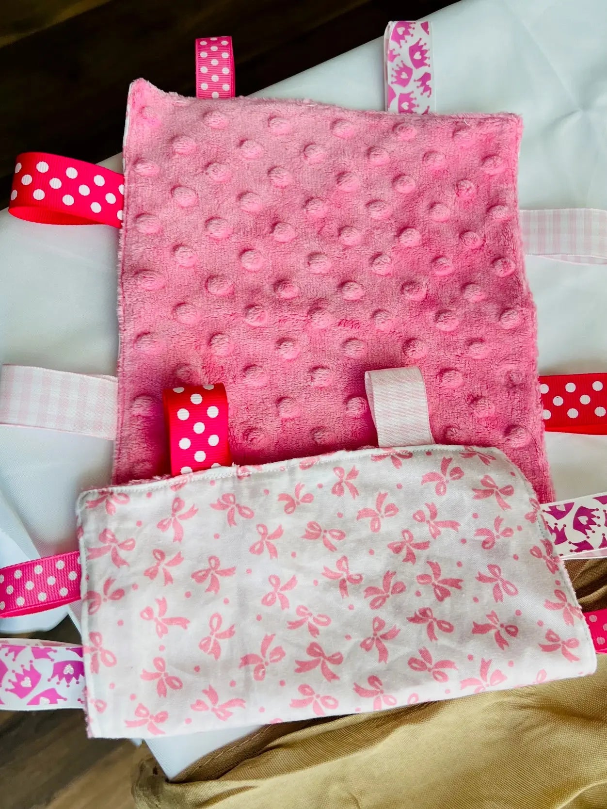 Customizable Taggy Blanket by East Mississippi Creations, children's boutique clothing detail photo 13