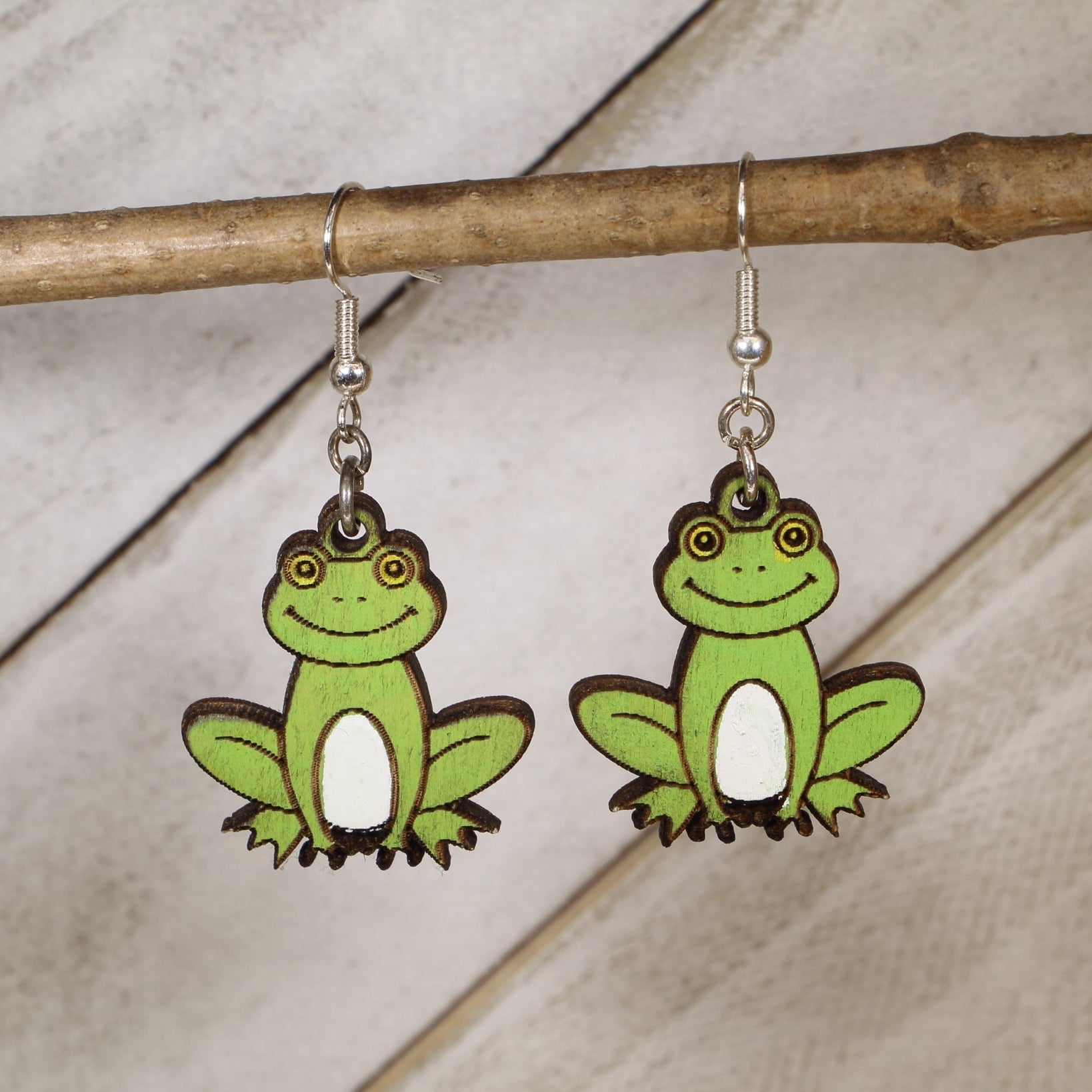 Cute Frog Wooden Dangle Earrings | Fun Animal Jewelry by Cate's Concepts, LLC, handmade jewelry main product photo