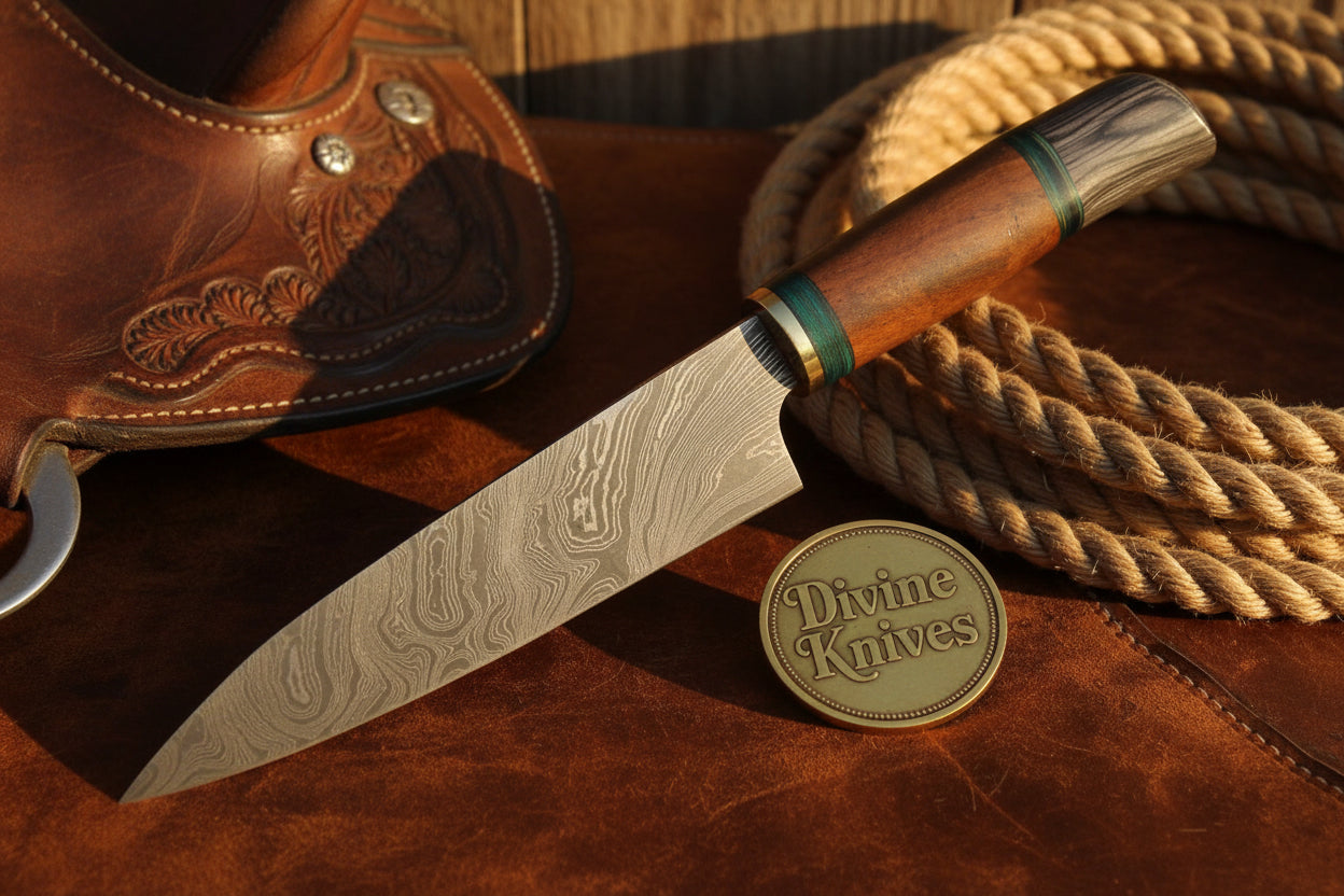 Two Tone Gray and Black Wood Damascus Fixed Blade Knife by Divine Knives