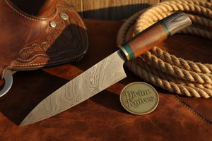 Two Tone Gray and Black Wood Damascus Fixed Blade Knife by Divine Knives