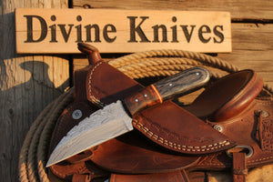 Copper Banded Two-Tone Wood Damascus Clip Point Hunting Knife by Divine Knives