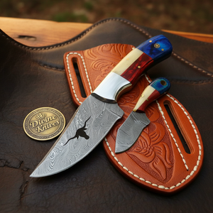 Longhorn Cutout Texas Flag Damascus Hunter by Divine Knives, product view 2