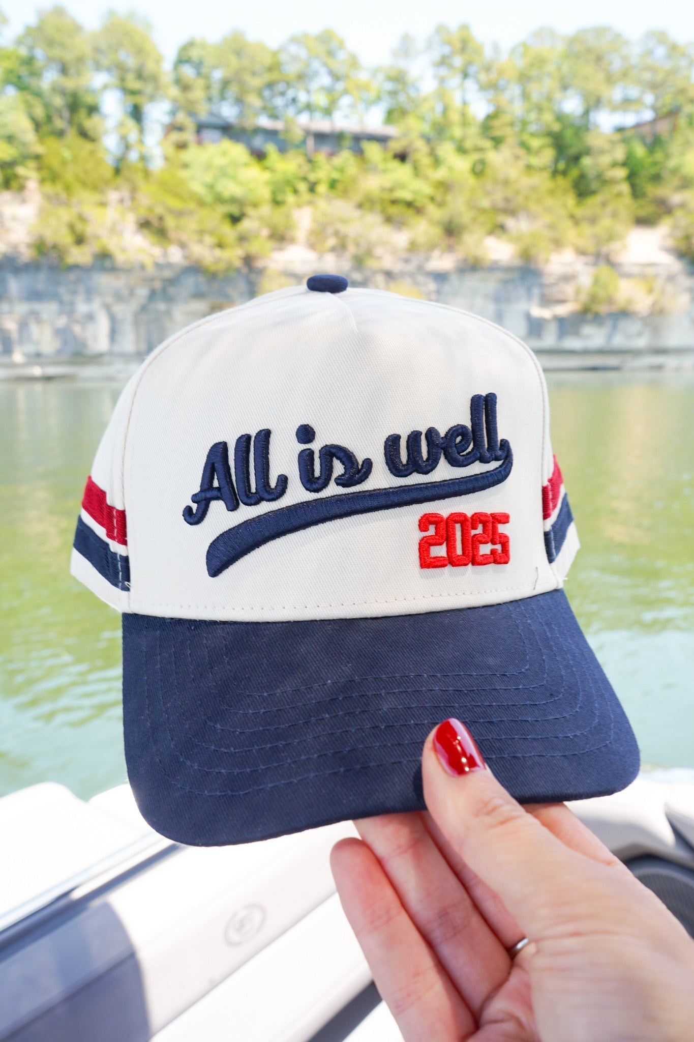 All is Well - Navy Vintage Trucker Hat by KenzKustomz, Southern lifestyle apparel detail photo 13