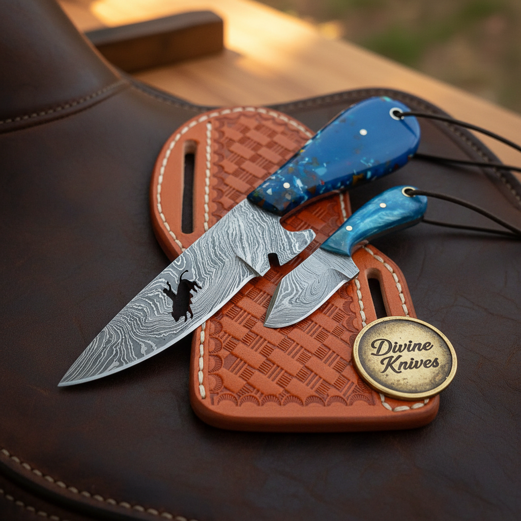 Bull Rider Engraved Bowie Hunter Knife by Divine Knives