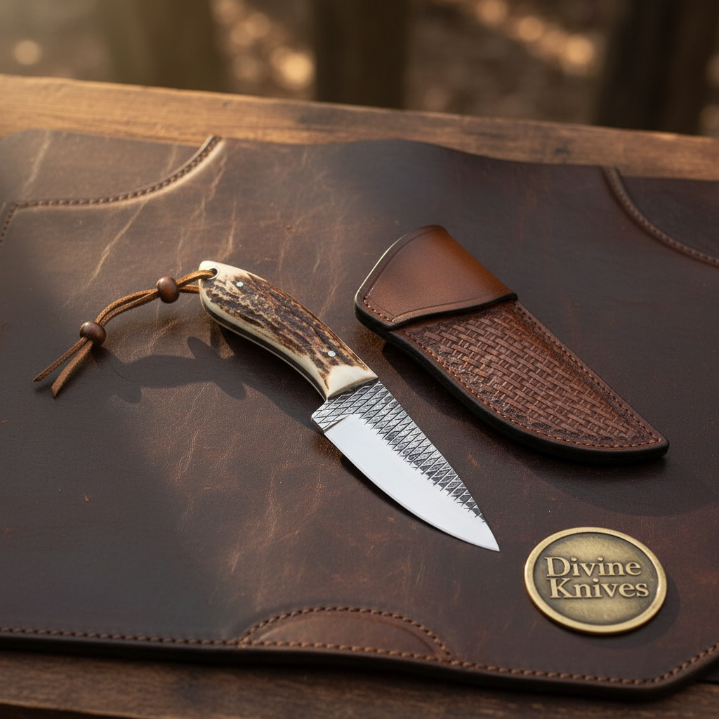 Crown Stag Drop Point Hunter Knife by Divine Knives, product view 4